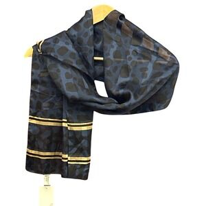 Symphony Scarfs Blue Black Leopard Print Lightweight Silk Blend Made in Italy